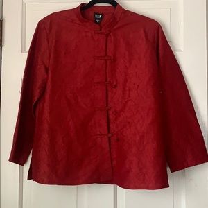 Eileen Fisher Red Crepe Asian Knot Blouse Top M